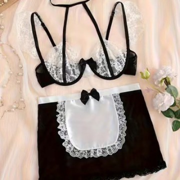 Ensemble lingerie sexy à corset et tablier en dentelle_voghion.com