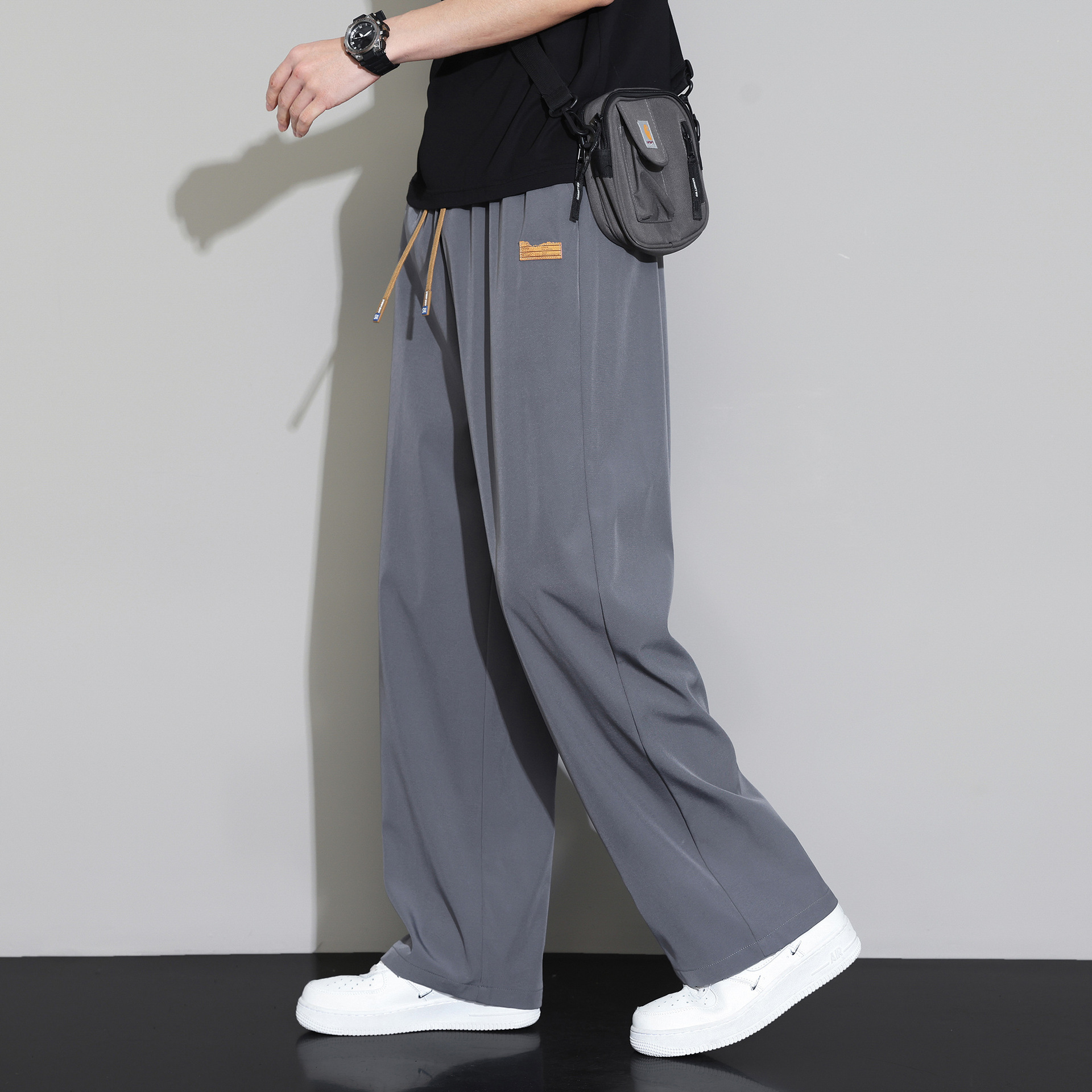 Pantalones Casuales Rectos Drapeados para Hombre Seda de Hielo Transpirable Delgado Elástico para Ocio