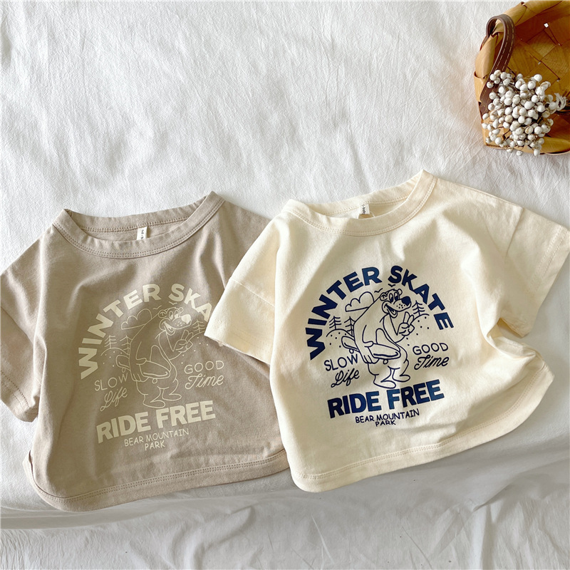 2024 Summer New Children's Korean-style Cotton Short-sleeved T-shirt Girls Boys South Korea New Base Shirt Children's Trendy 2024 Summer New Children's Korean-style Cotton Short-sleeved T-shirt Girls Boys South Korea New Base Shirt Children's Trendy