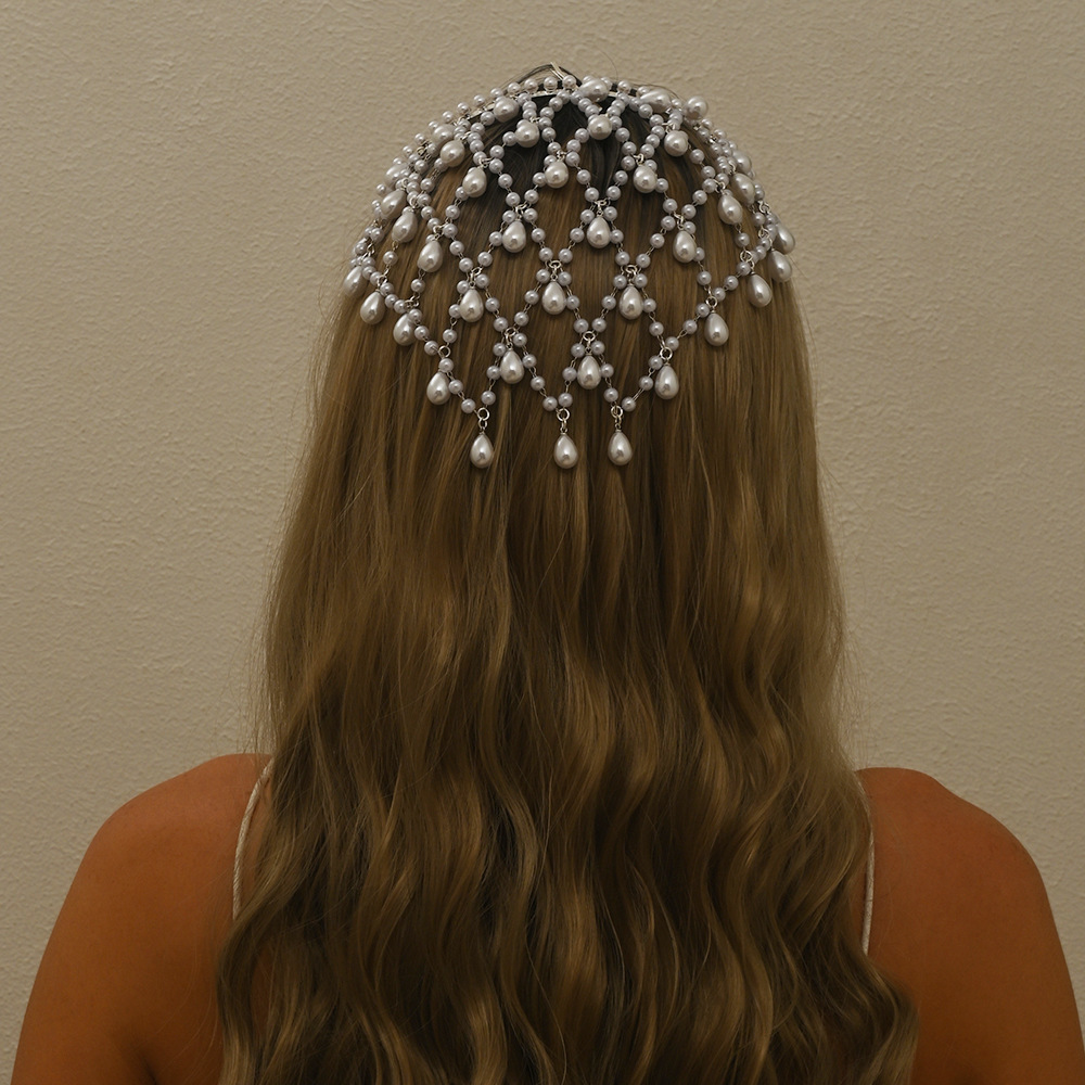 Cross-border popular tassel hair chain, European and American fashion multi-layer bridal pearl and diamond hair chain, fashionable hair accessory