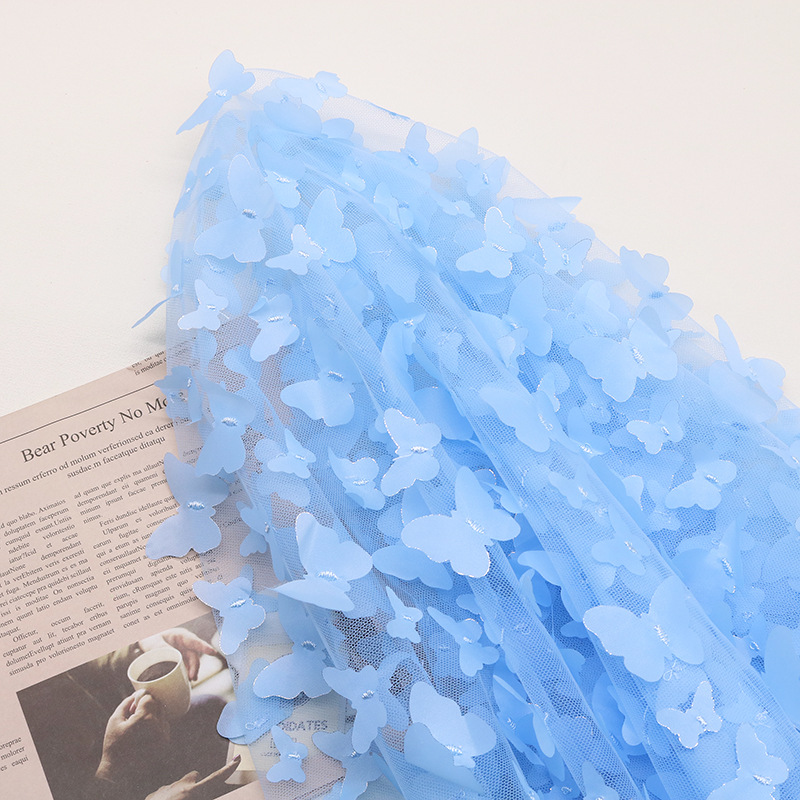 Venta caliente transfronteriza bordado 3D tridimensional gradiente mariposa tela de malla falda de los niños muñeca hilo foto decoración suministros