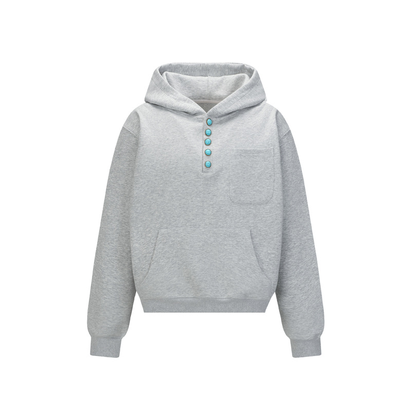 AW3461 High Street American Style Unisex Turquoise Design Pocket Street Fashion Men's Loose Hooded Sweatshirt