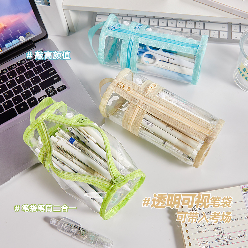 Estuche para lápices simple y transparente para exámenes de estudiantes, caja de papelería de gran capacidad, portalápices, caja de lápices, bolsa de papelería para niñas