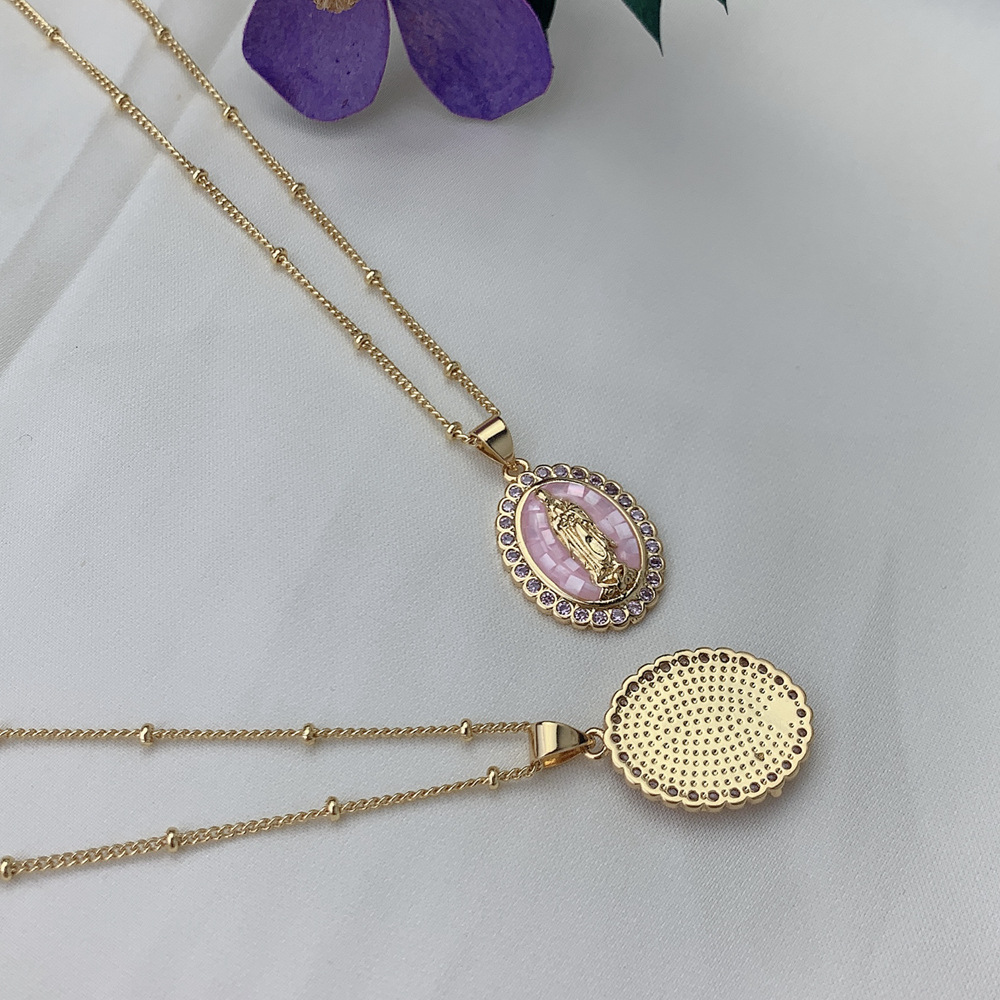 Fashion Human Oval Copper Inlaid Shell Zircon Necklace 1 Piece