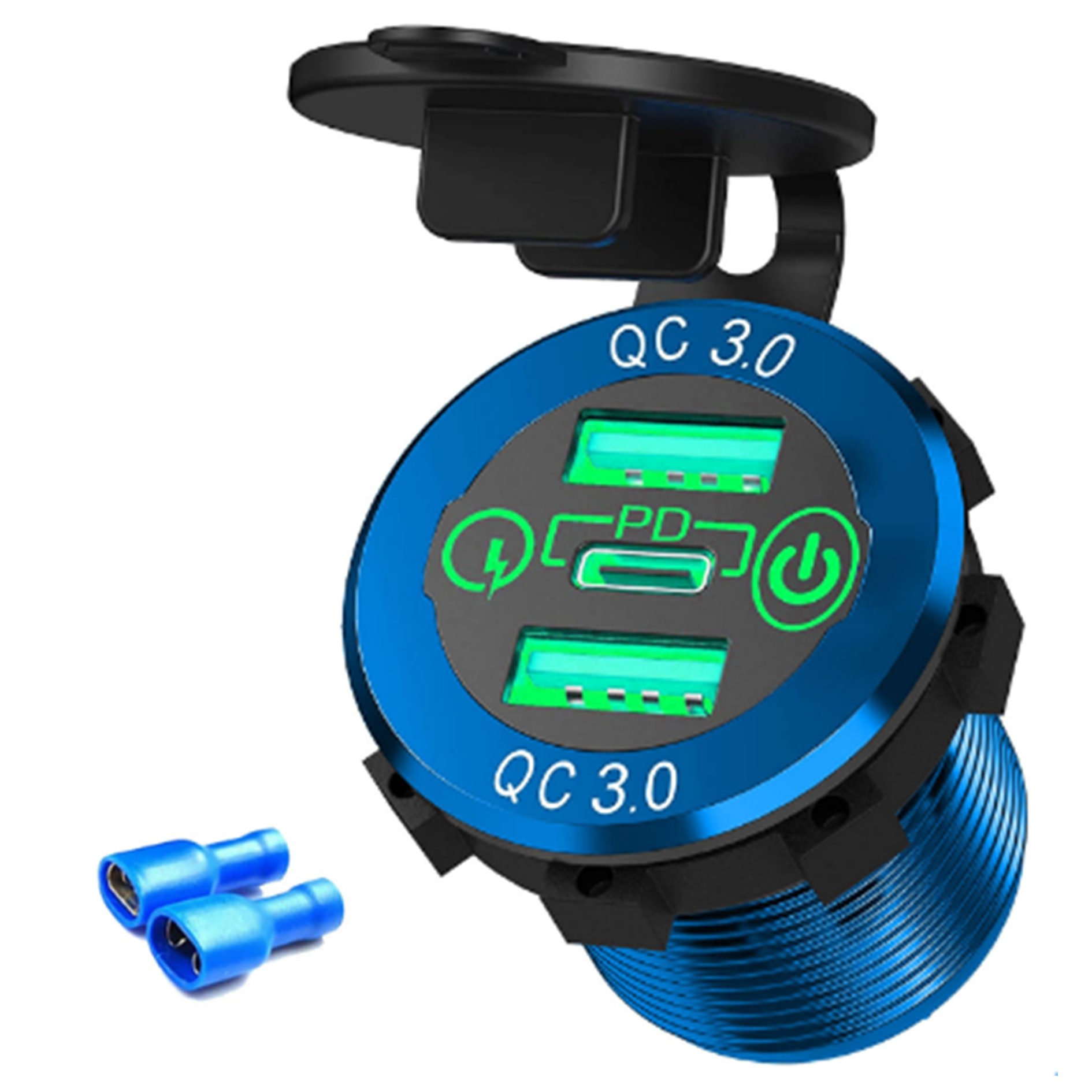 Adecuado para automóvil, automóvil, motocicleta, barco, cargador de automóvil modificado, enchufe USB, interfaz QC3.0 PD a prueba de agua