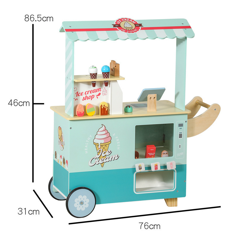 Juguetes de cocina de juegos para niños, frutas y verduras para bebés, helados de madera, helados, juguetes de auto de venta de autoservicio