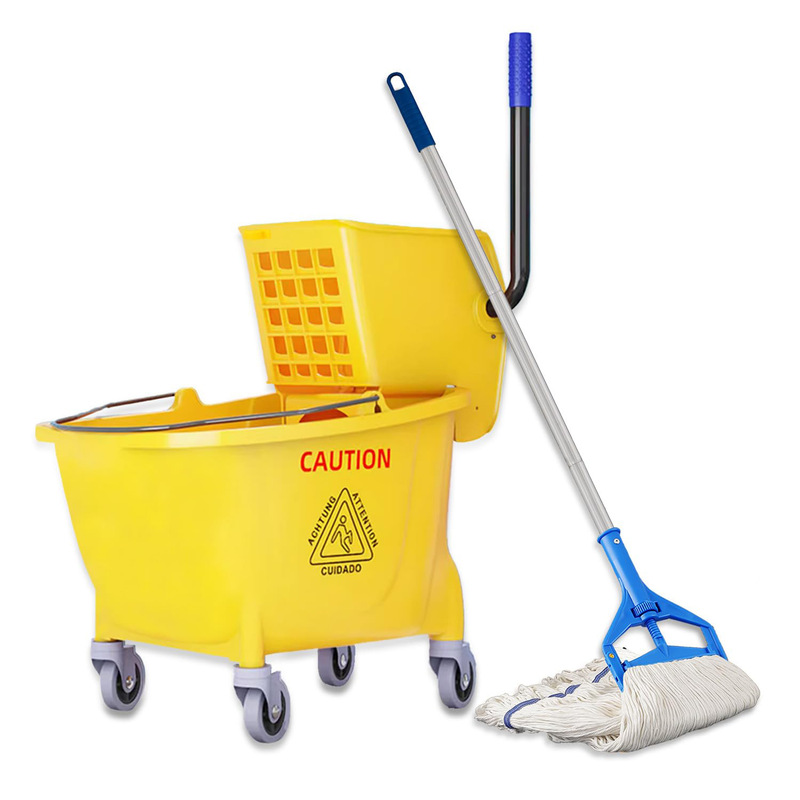 35Qt Commercial Mop Bucket with Wheels and Side Press Water Dispenser for Heavy-Duty Industrial Floor Cleaning