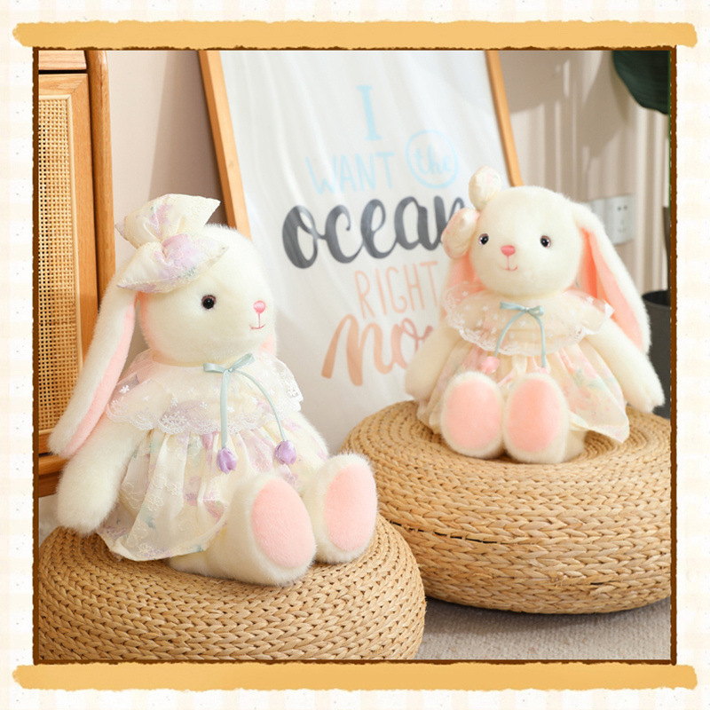 Cute Sweet Flower Skirt Bunny Doll Plush Toy Dressing Little White Rabbit Doll Girl Comfort Cloth Doll