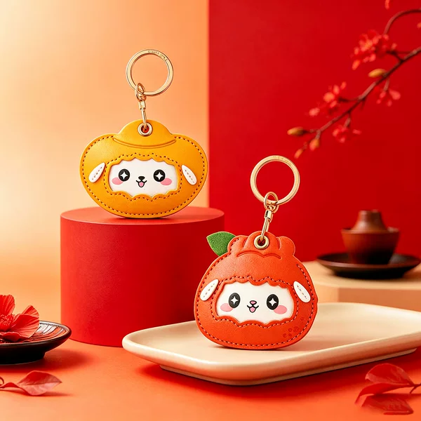Eight Gates Insect Society 2027 Year of the Sheep, Big Orange, Big Fortune New Year Leather Access Card Holder Pendant Keychain Bag Charm