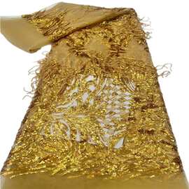 工厂现货3D流苏重工亮片珠管蕾丝布面料婚纱晚礼服Beaded Sequins