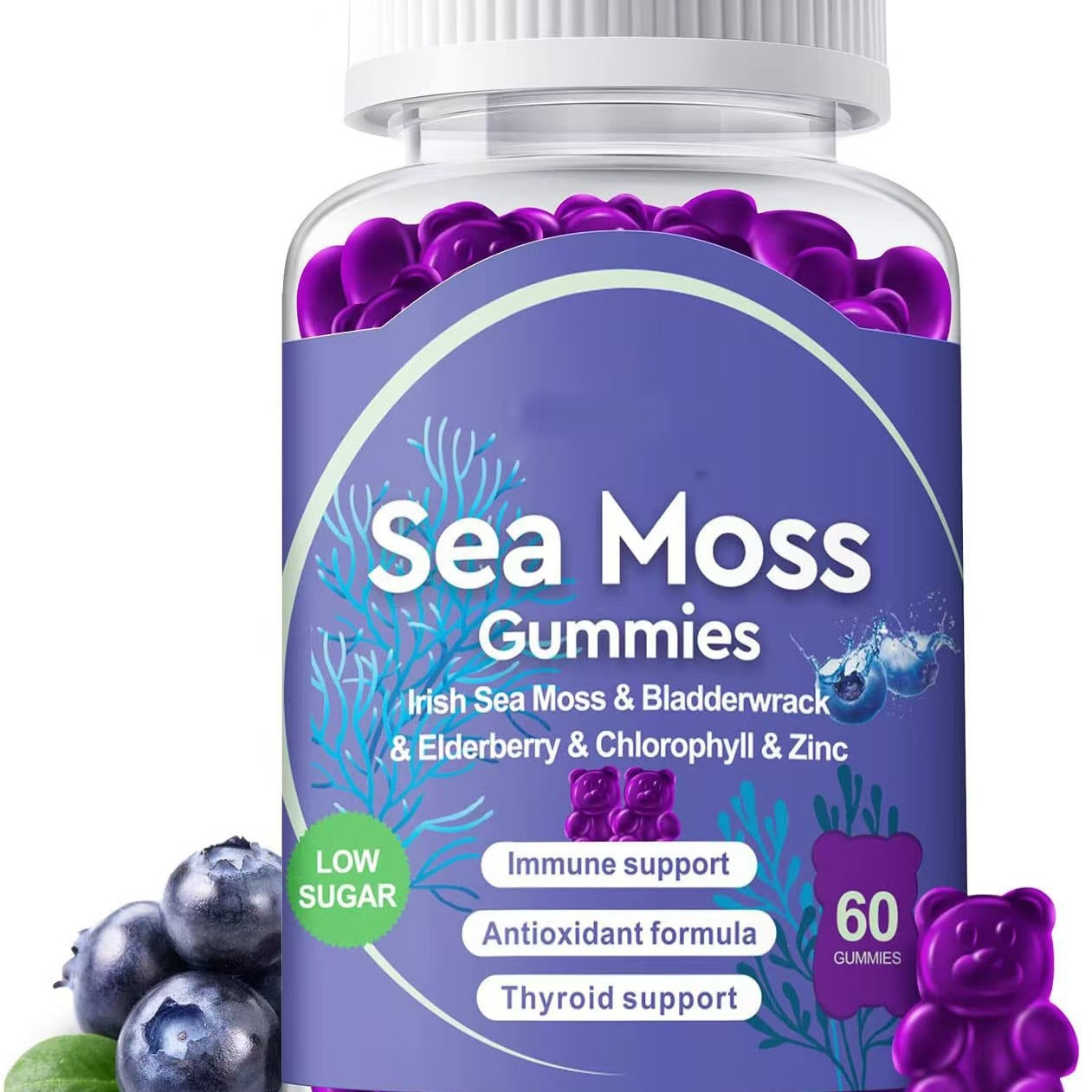 Cross Border Hot Sale Blueberry Lutein Seaweed Gummy Irish Seaweed Gummy Sea moss gummies