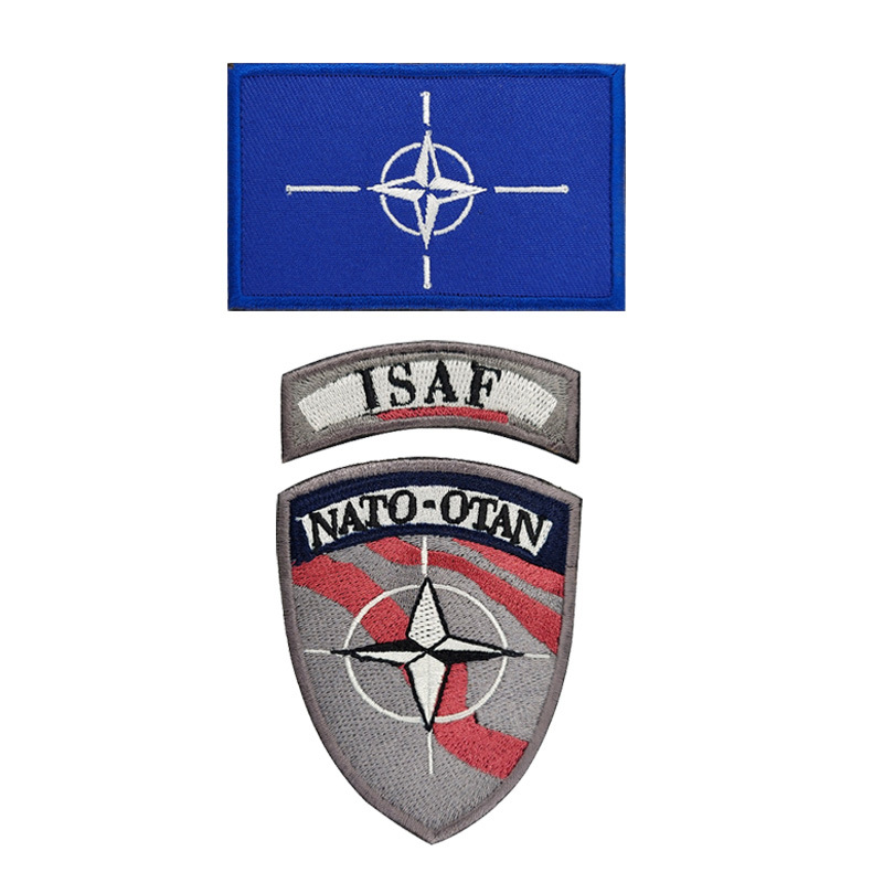 NATOArmband ISAFFlag Full Embroidery Velcro Badge Tactical Morale Patch Outdoor Backpack Patch