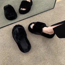 办公室厚底增高毛毛拖鞋女秋冬外穿软底网红欧货简约春夏毛绒棉拖