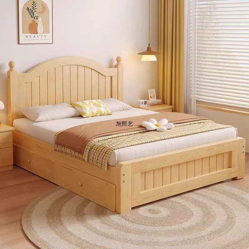 All Solid Wood Bed Simple and Modern 1.5m Double Bed Master Bedroom Rental Home Economical 1.2m Single Bed Frame