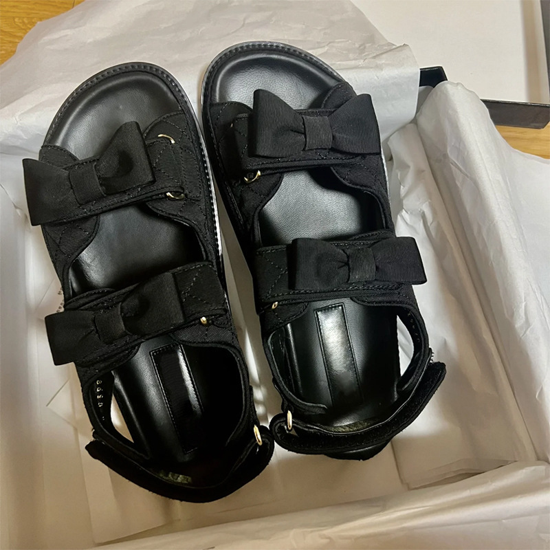Fashionable universal beach footwear with bow with velcro open toe…