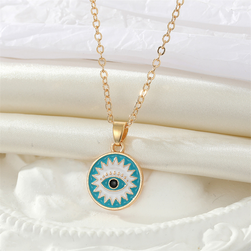 retro ethnic color drop oil Turkish devil eye palm pendant metal necklace
