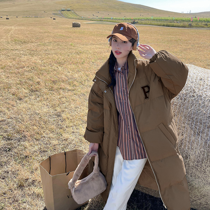 Chaqueta de plumón para mujeres 2023 medio largo estilo P simple estilo coreano suelto de oversize pareja sobre la rodilla academia image 8