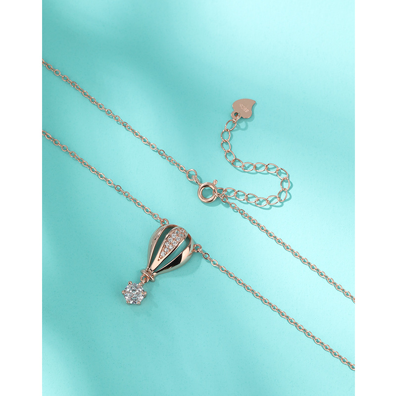 Collar de plata esterlina 925 nicho de diseño femenino estilo japonés coreano simple oro rosa diamantes colgante de globo caliente cadena clavícula