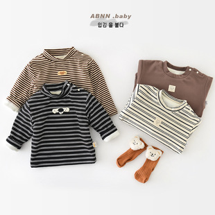 Children's Fleece-Lined Base Layer Shirt for Boys and Girls, Integrated Fleece Thermal Clothing, Baby Winter Outerwear, Thickened Top 95638