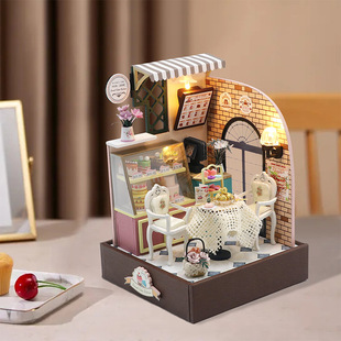 Hongda diy toy cottage miniature handmade building blocks 3D wooden puzzle doll house creative small hand-made model house