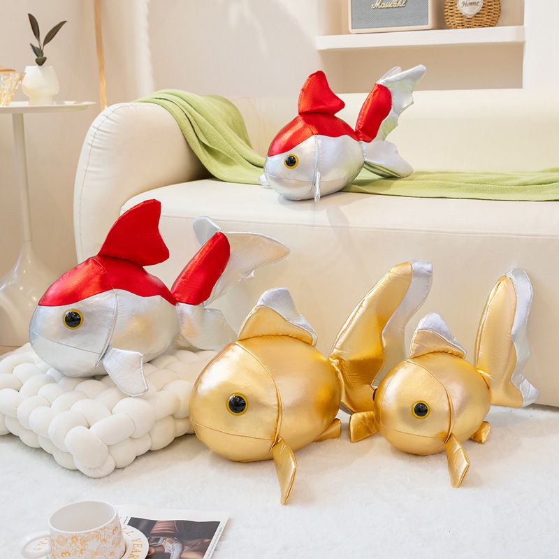 Muñecas de dibujos animados peces de oro PU pieles pequeños peces juguetes muñecas de tela muñeca almohada tranquilizadora adornos accesorios de fotografía