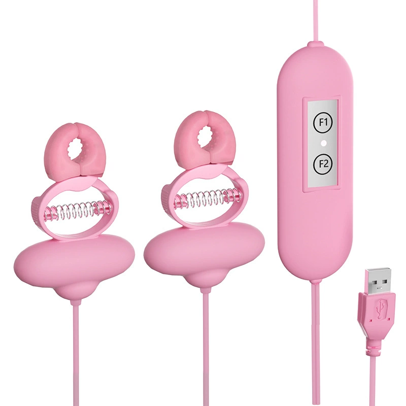 Набор вибрирующих зажимов для сосков с зарядным ошейником, USB-подзарядка, розовый