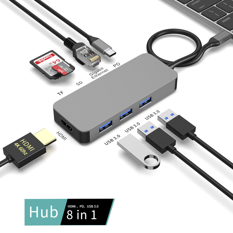 Type-c docking station HDMI 4k60HZ + 3.0hub + Gigabit RJ45 + PD 100W + SD/TF hub