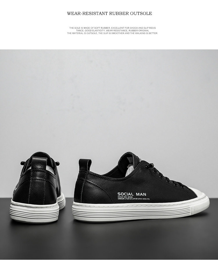 Giày sneaker nam da thật thoáng khí, đế bệt cổ thấp, dây buộc phía trước — s1931 màu trắng, s1931 đen chi tiết 14