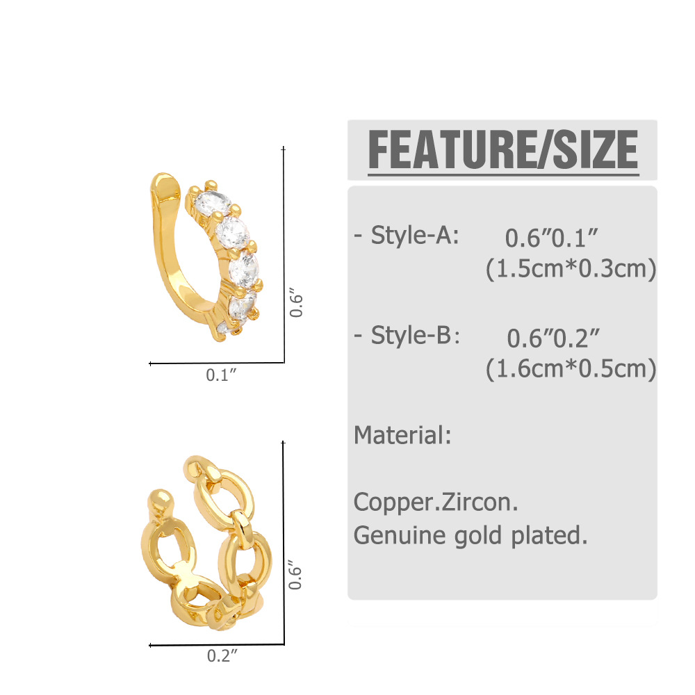 Fashion Geometric Copper Inlay Zircon Ear clips 1 Pair