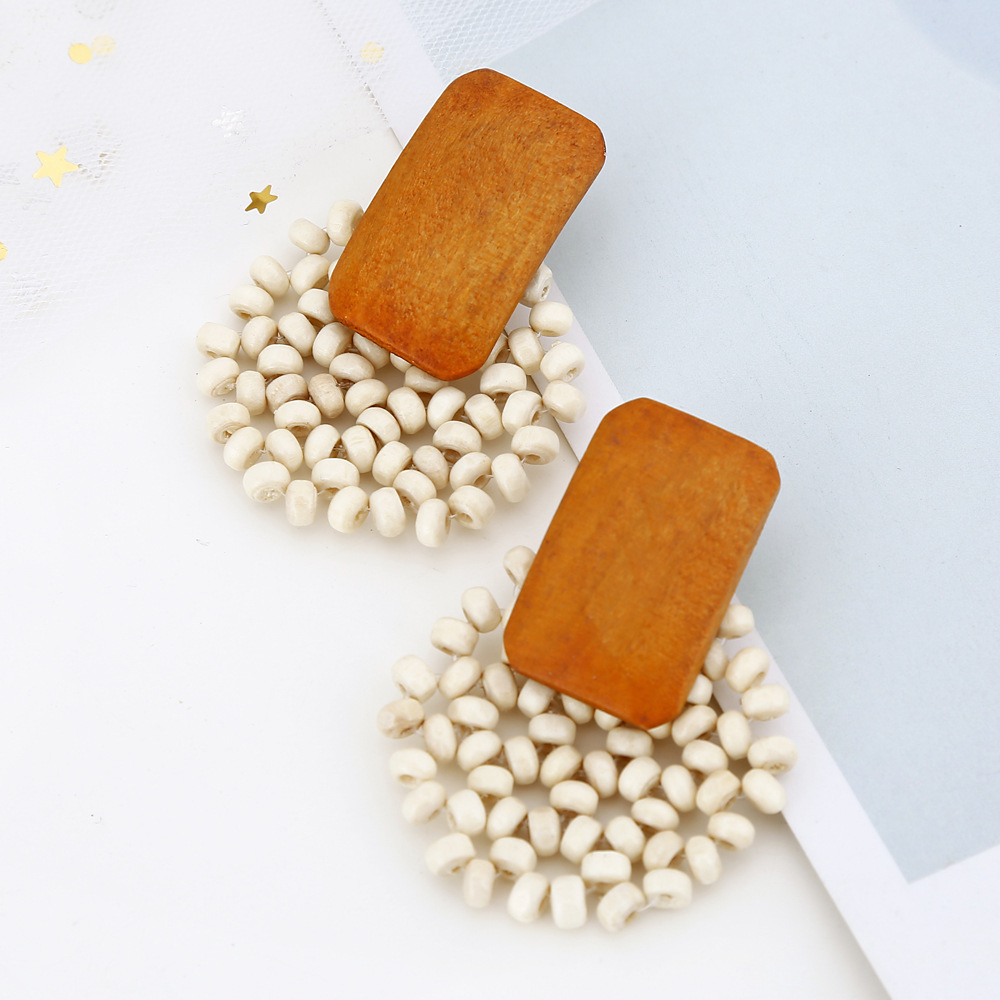 1 Pair Commute Round Hollow Out Wood Drop Earrings display picture 1