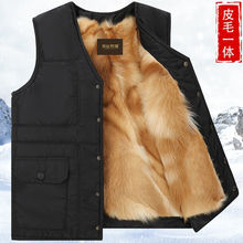 秋冬皮毛一体真皮马甲中老年男羊毛背心加厚棉坎肩老人爸爸装样布