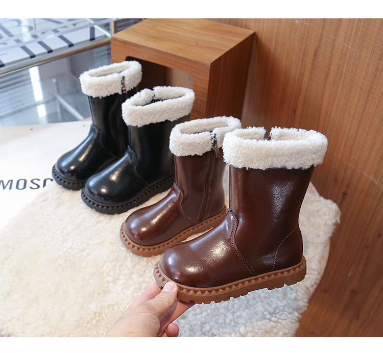 Girls' Children's Martin 2025 Autumn New Fleece-Lined Cotton Shoes Winter Baby Warm Snow Mid-High Boots_voghion.com