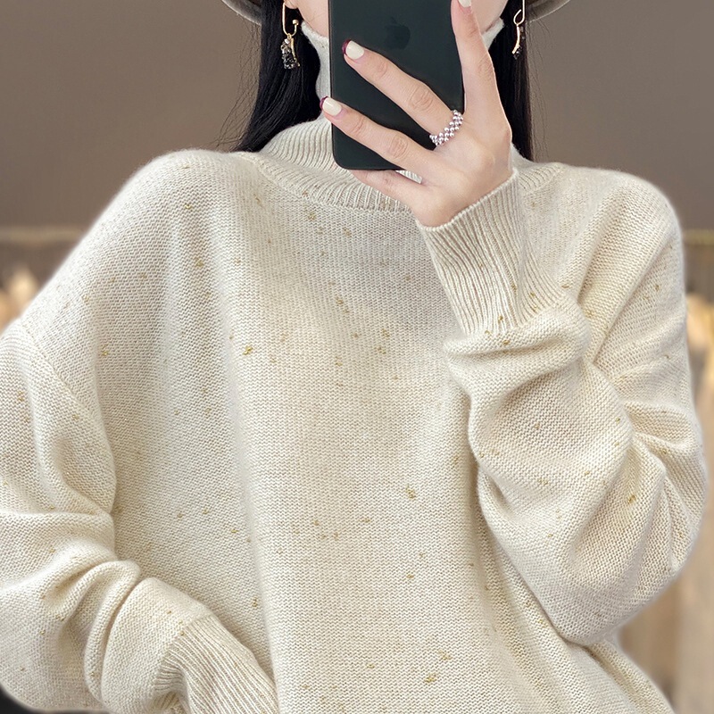 25 Autumn and Winter New Style Knitted High-Neck Bean Yarn Pullover Long-Sleeved Bottoming Shirt Top Versatile Loose Sweater for Women