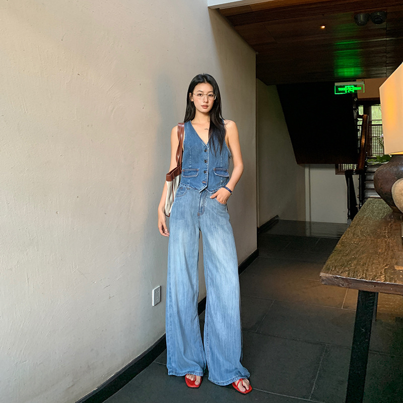 【Jin Yin】Fashionable Summer New Ice-Feel Tencel Lyocell High-Waisted Slimming Drapey Wide-Leg Jeans for Women 【Jin Yin】Fashionable Summer New Ice-Feel Tencel Lyocell High-Waisted Slimming Drapey Wide-Leg Jeans for Women