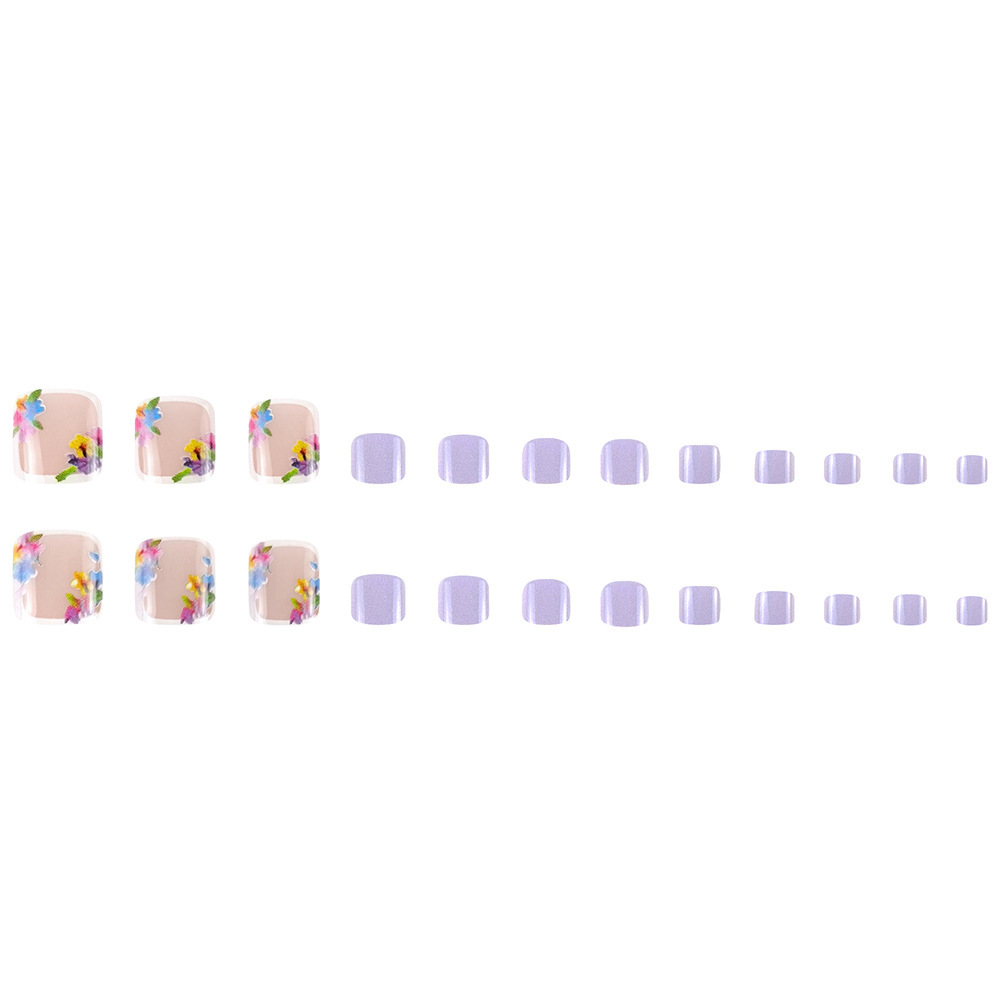 Uñas de pie de aire púrpura simples, uñas de uñas, flores coloridas, uñas de pie, parches de uñas, venta caliente transfronteriza al por mayor image 6
