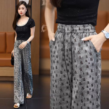 复古印花阔腿裤女2026夏季新款高腰宽松松紧腰大码休闲直筒拖地裤