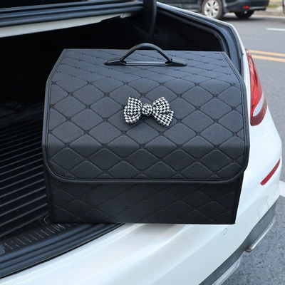 Car storage bag/box: Box Creative Leather Folding - houndstooth-bow-large-size-black
