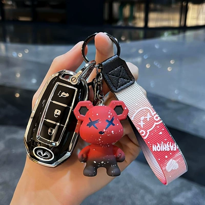 Car key bag, Suitable for British - infiniti-g-smart-3-key-trunk-single-shell-black-red-violent-bear-pendant