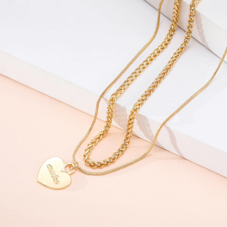 Wholesale Jewelry Simple Snake Bone Chain Heart-shaped Pendant Multilayer Adjustable Necklace Nihaojewelry display picture 9