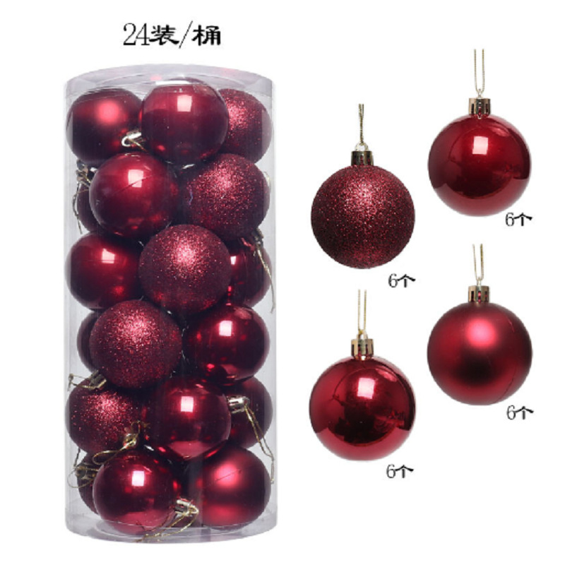 Decoración de árbol de navidad 3cm4cm6cm8cm bola de navidad de barril de plástico galvanoplastia mate bola de polvo brillante 24 paquetes mixtos