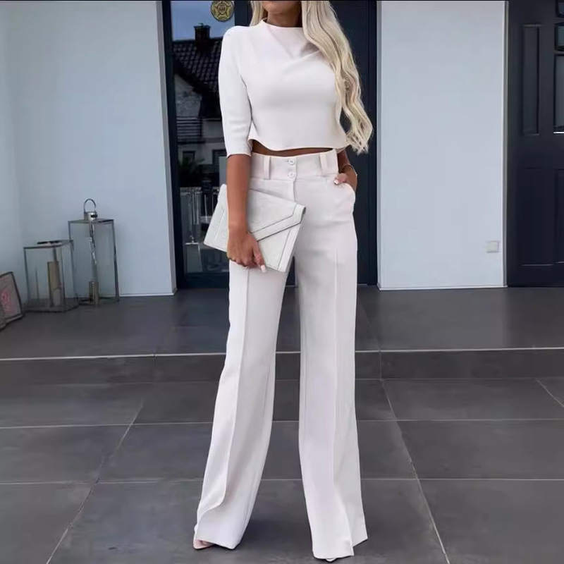 New Cute and Fresh Style Women's Clothing, Slim-Fit Nine-Quarter Sleeve Versatile Set, Linen Suit for Women, Old Money Style New Cute and Fresh Style Women's Clothing, Slim-Fit Nine-Quarter Sleeve Versatile Set, Linen Suit for Women, Old Money Style