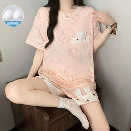 睡衣女款夏季带胸垫短袖短裤甜美少女风可爱纯棉可外穿家居服套装