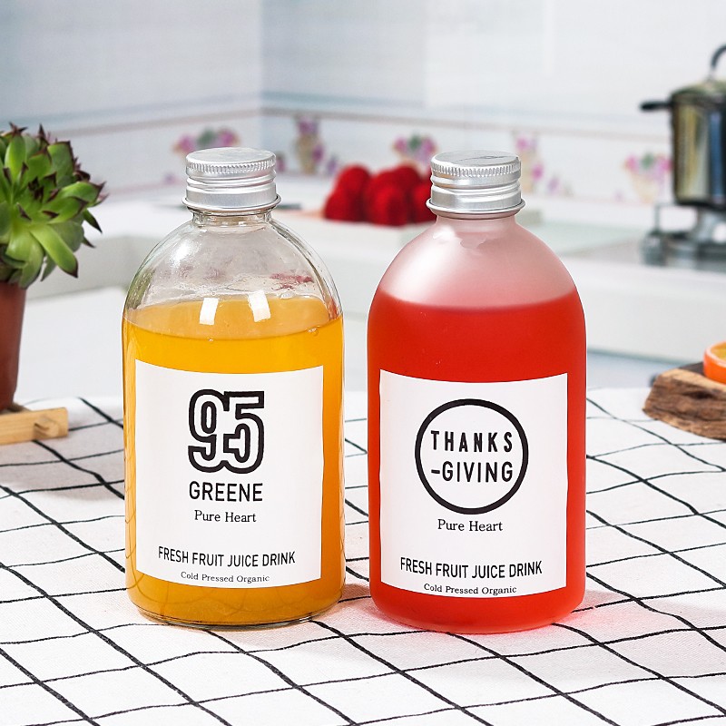 厂家直销蒙砂奶茶瓶饮料瓶果酒瓶铝盖咖啡瓶轻断食果蔬汁极简玻璃