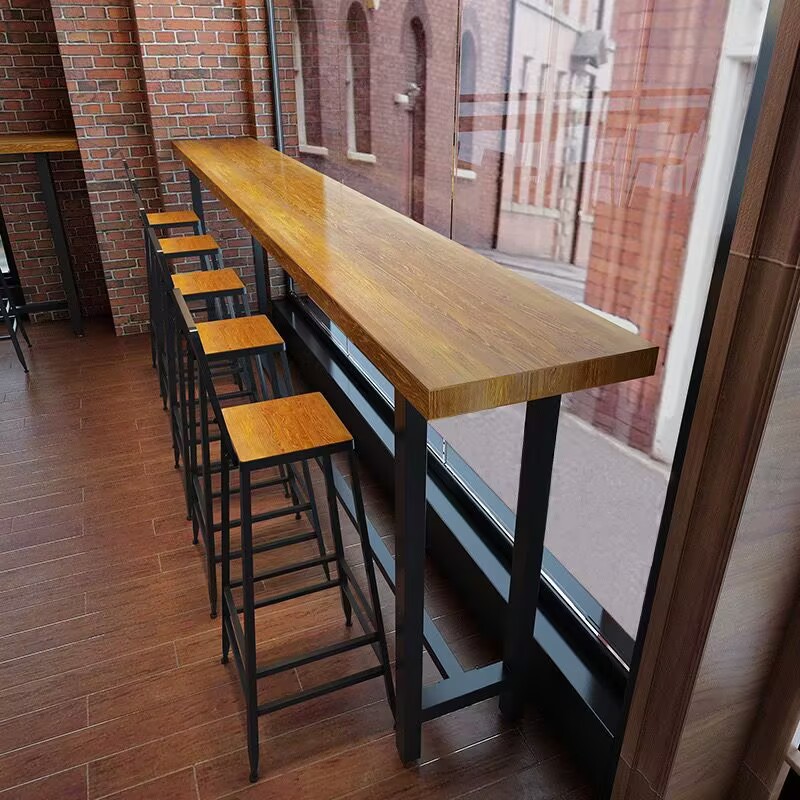 Nordic Solid Wood Bar Table Bar Coffee Stool Modern Simple High Table and Chair Milk Tea Shop Table Wall Long Table