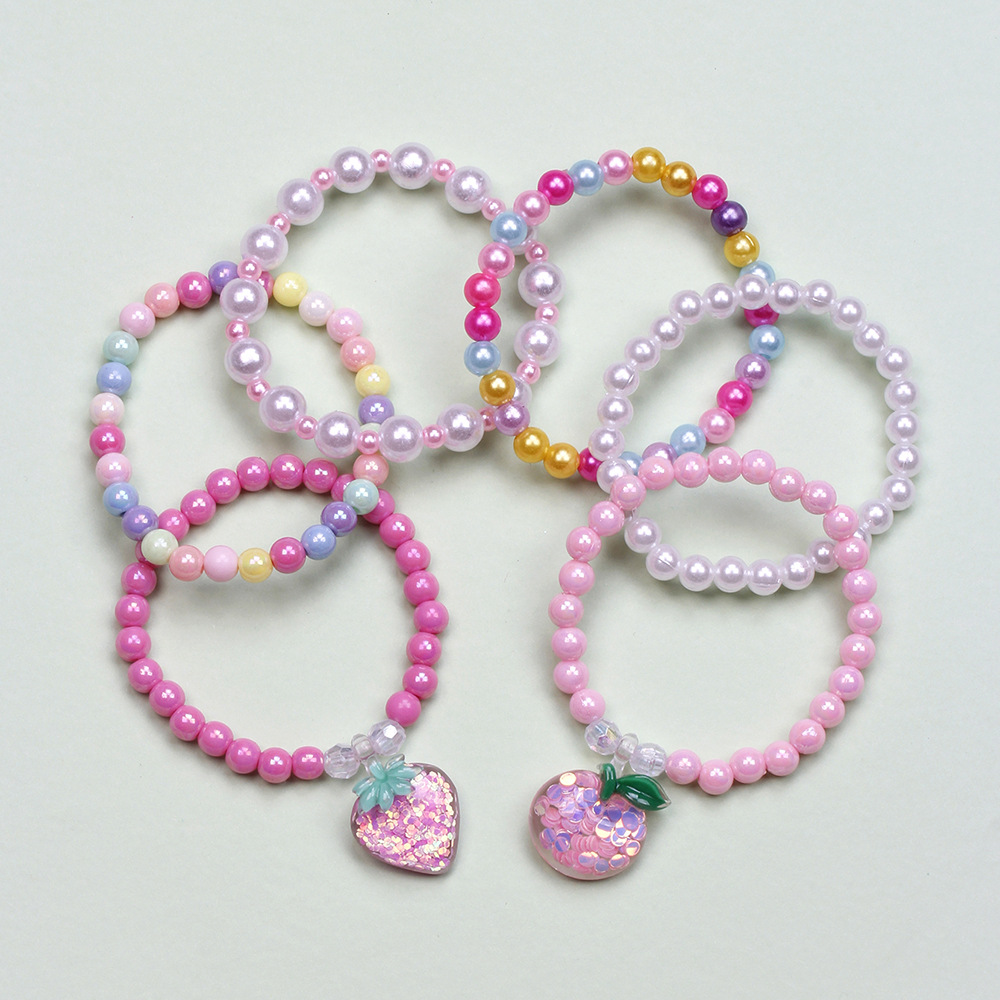 Cute Unicorn Cat Strawberry Plastic Beaded Bracelets 6 Pieces