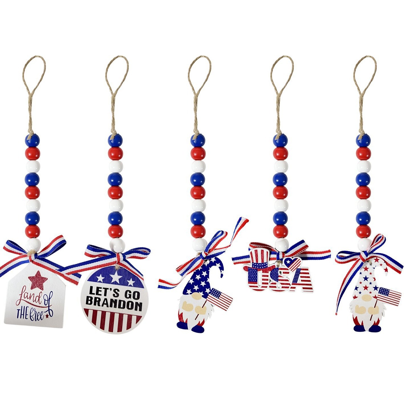 Día de la Independencia de los Estados Unidos bandera de cuentas DiDi color perlas de madera de caña colgante de decoración de ambiente interior