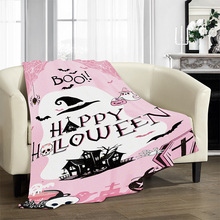 跨境新品粉色万圣节 家居室内外沙发盖毯数码印花法兰绒毛毯套装