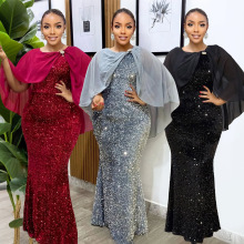 CY901999跨境新亮片气质通勤亮片连衣裙聚会宴会长裙晚礼服女