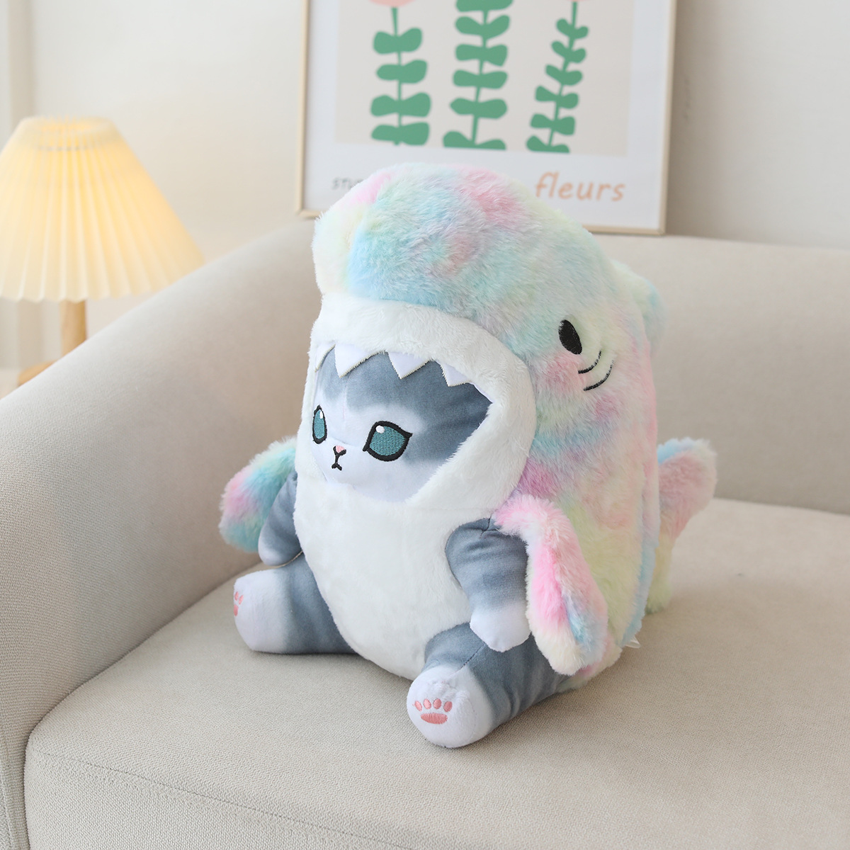Tiburón lindo gato felpa juguete muñeca colgante japonés popular dibujos animados tiburón gato muñeca colgante almohada regalo