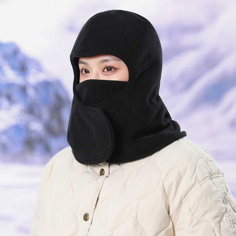 户外抓绒风雪帽子女士秋冬季围脖口罩连体帽户外骑电车滑雪保暖帽|undefined